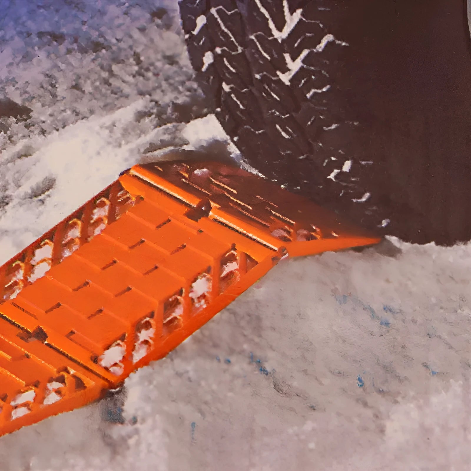 Folding anti-slip mud snow rescue board pair orange PP metal for automobiles 18x60 inches