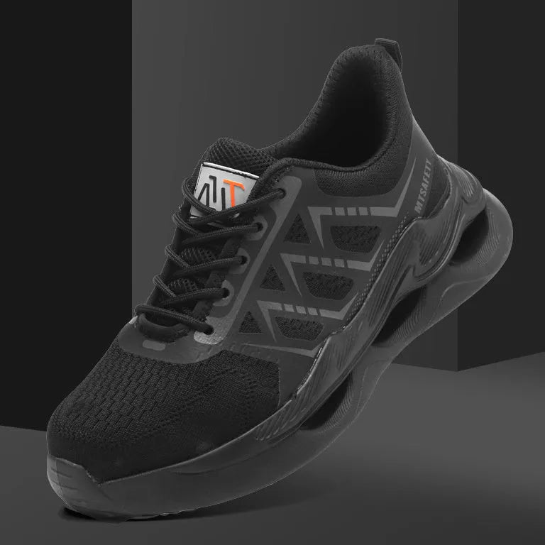Steel toe cap labour protection shoes flat knit black low top front lace-up safety footwear pairs
