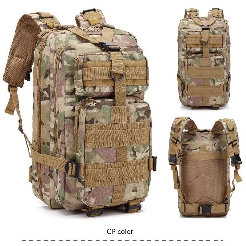 Large khaki hiking backpack with air pillow belt system showing 45cm height for outdoor sports