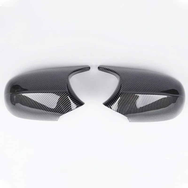 BMW 3 Series E90 rearview mirror replacement housing shells in black and carbon pattern finishes