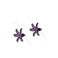 Purple floral alloy earrings with electroplated finish, retro simple design for pierced ears