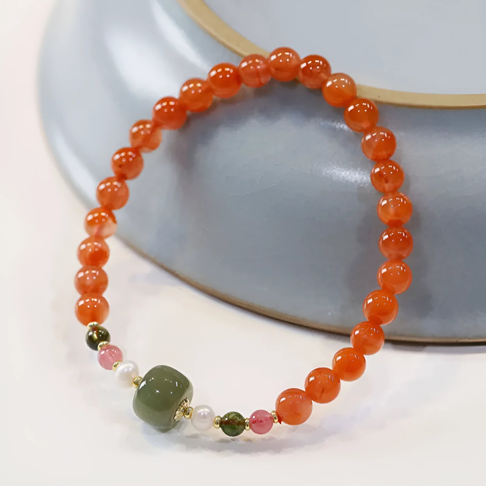 Natural Sichuan south red agate bracelet round bead retro women's jewellery on light background