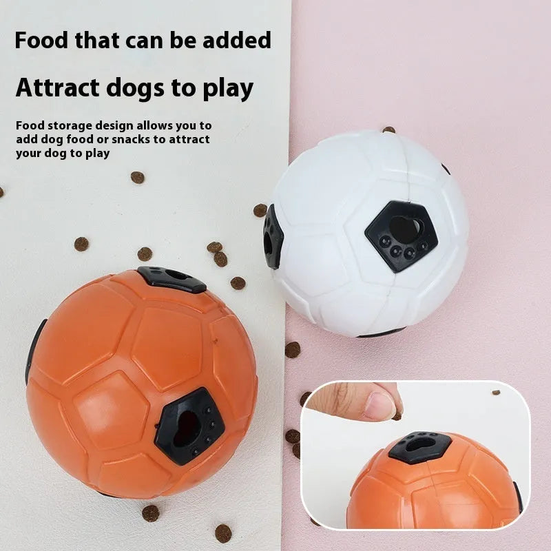 Orange hollow style TPR dog toy ball for nibbling and teeth grinding on a neutral background