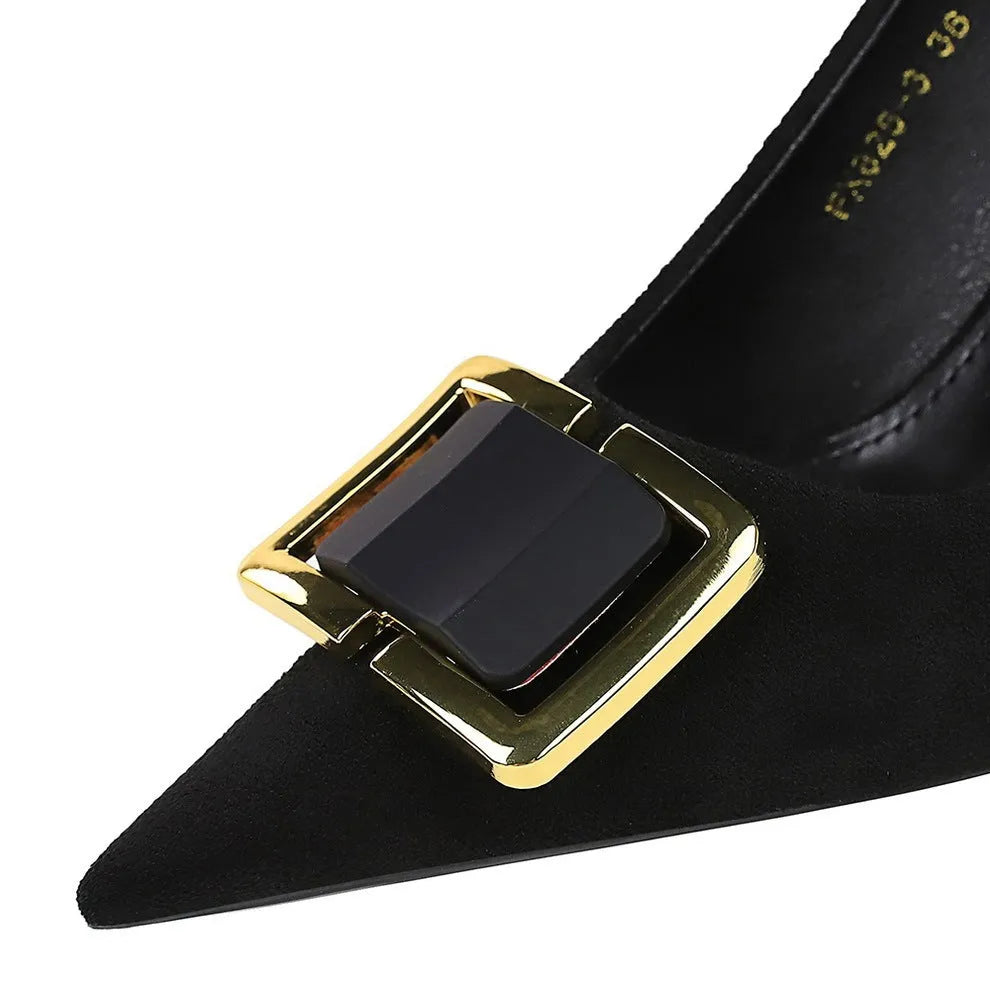 Black suede stiletto heels with 9CM super high heel and pointed toe shape for women