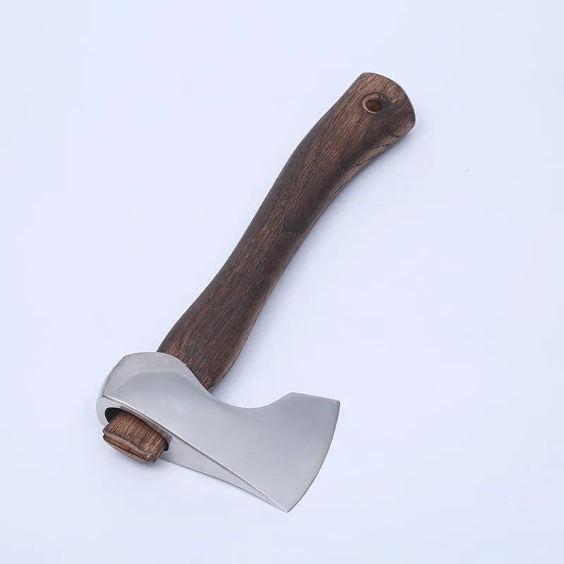 Camping axe with wooden handle and high carbon steel blade for outdoor use