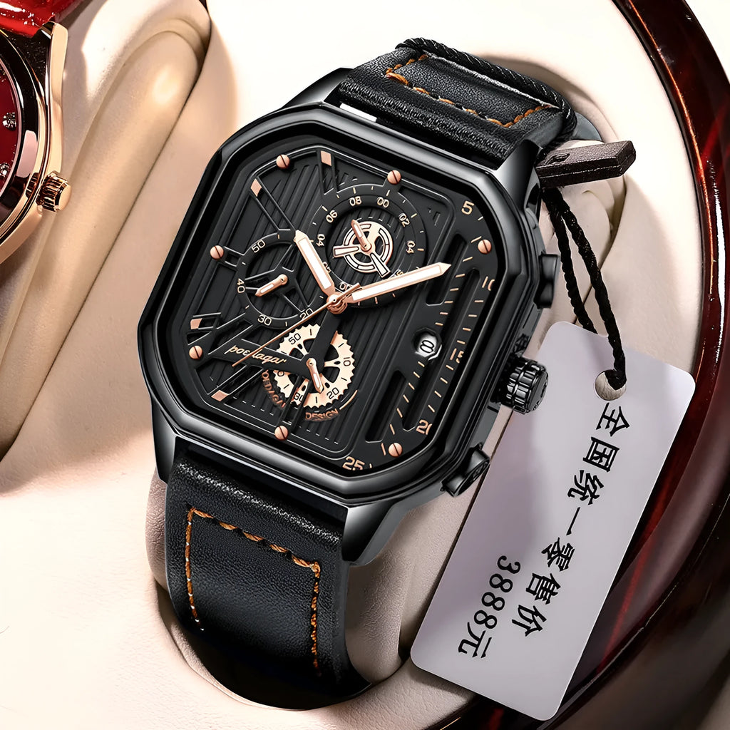 Men's sports watch with belt-style metal strap and multiple colour case options.