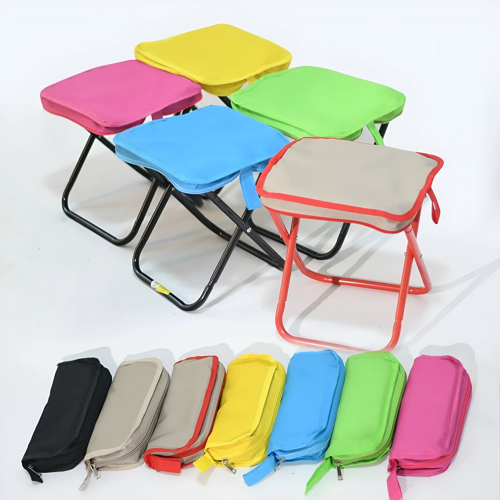 Oxford cloth foldable camp stool in pencil box design showing black colour option