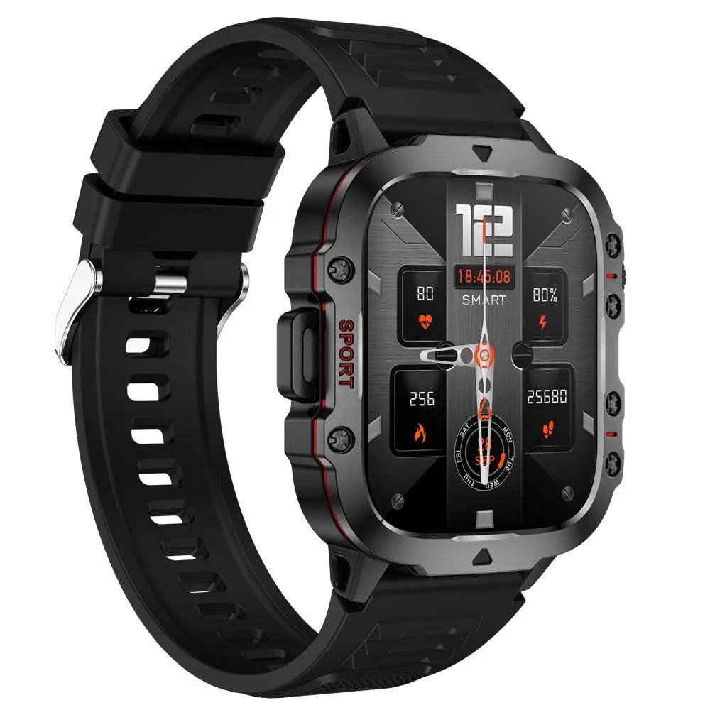 QX11 smartwatch in black or khaki with zinc alloy case, showing TFT screen displaying health data.