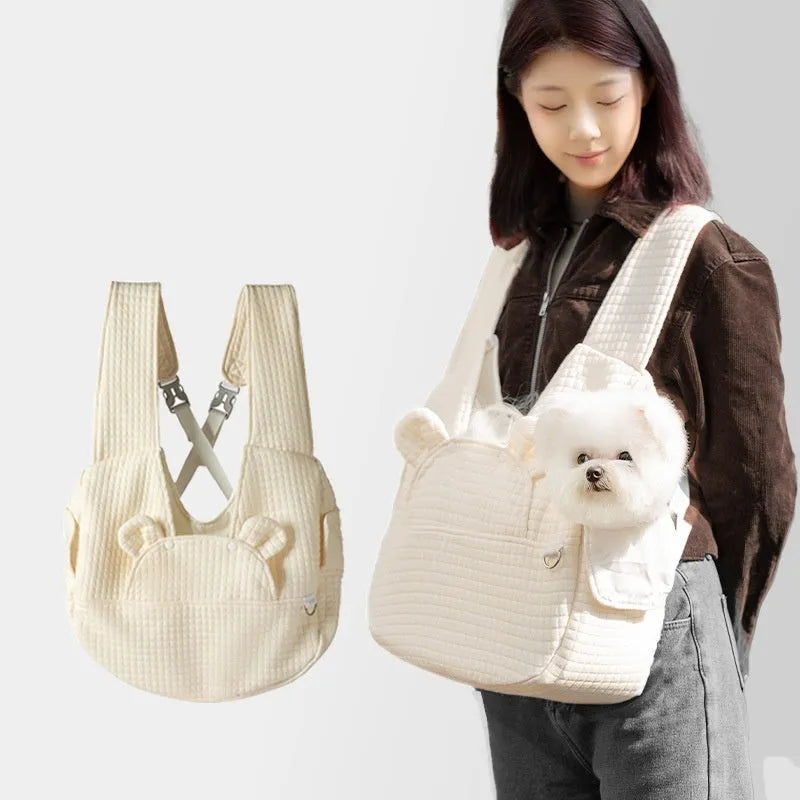 Pet diaper bag cross chest backpack 38x14x41cm square plaid quilted air layer grey