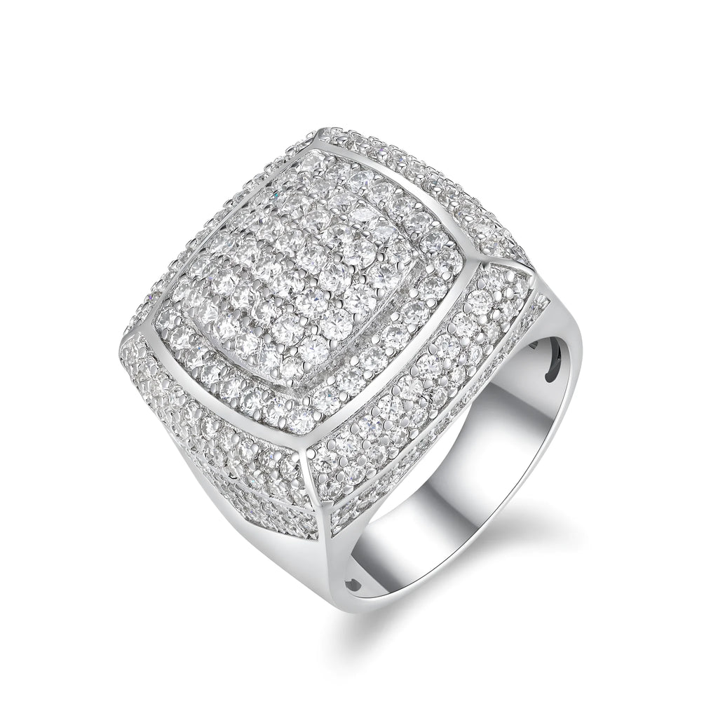 Men's moissanite ring S925 silver platinum-plated, set with under 0.1 carat moissanite, GRA certified, on white background