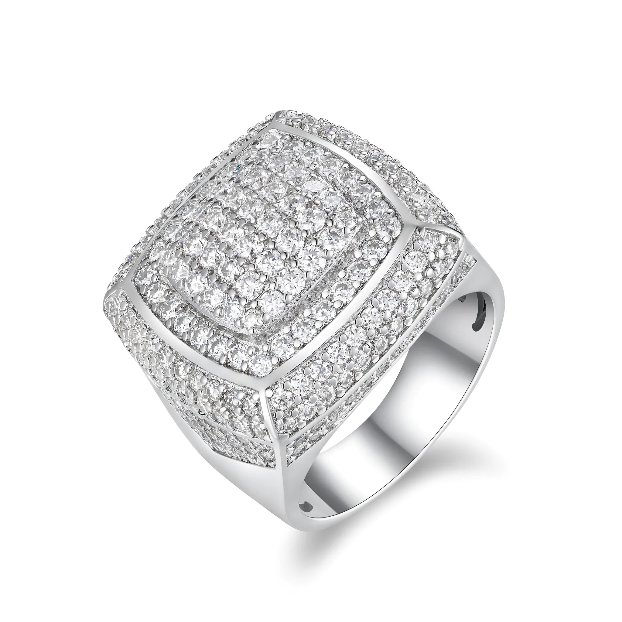 Men's moissanite ring S925 silver platinum-plated, set with under 0.1 carat moissanite, GRA certified, on white background
