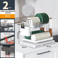 White double-layer kitchen storage rack with removable draining shelf made from carbon steel