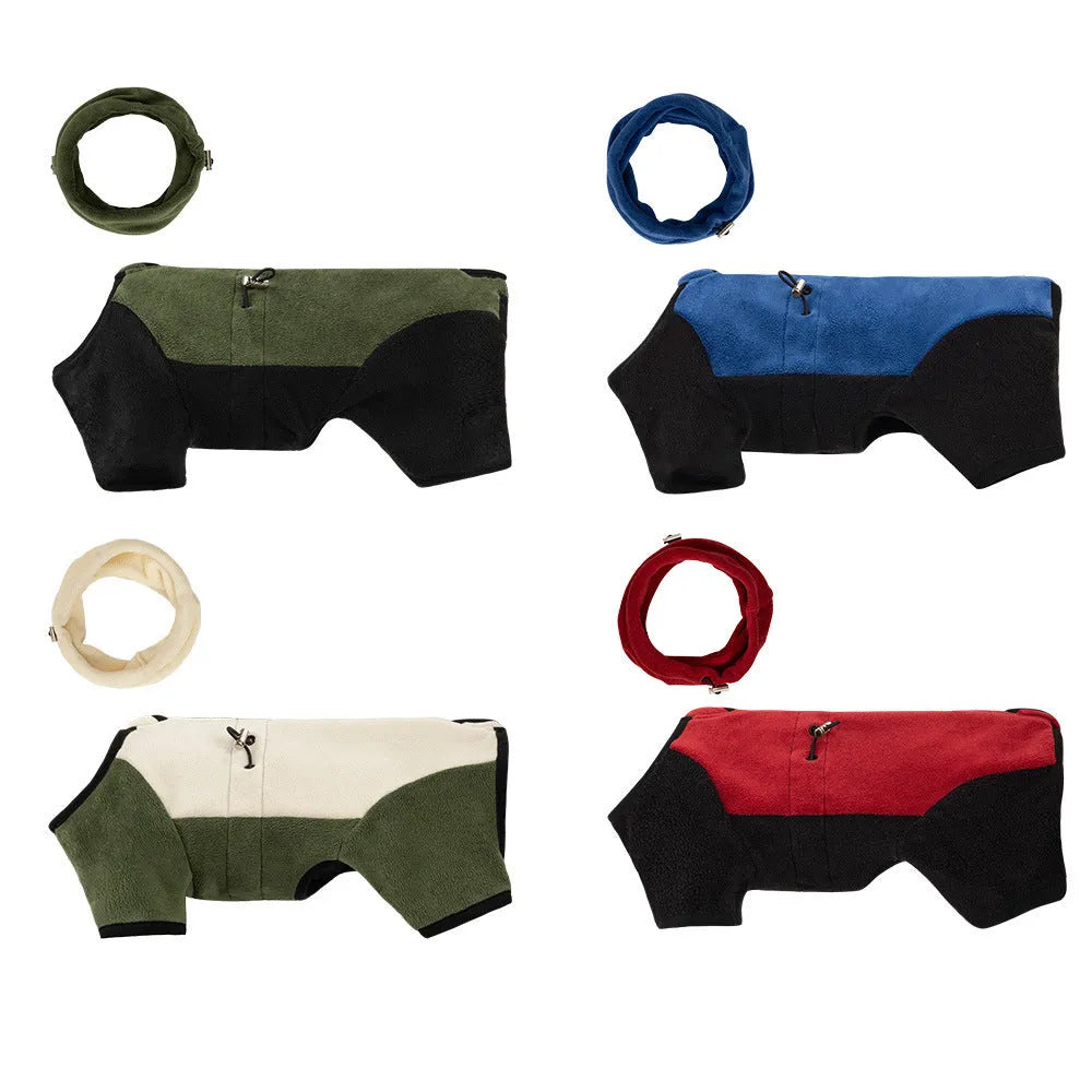 Pet warm collar detachable windproof four-leg clothes in polar fleece Argy Wormwood Green colour