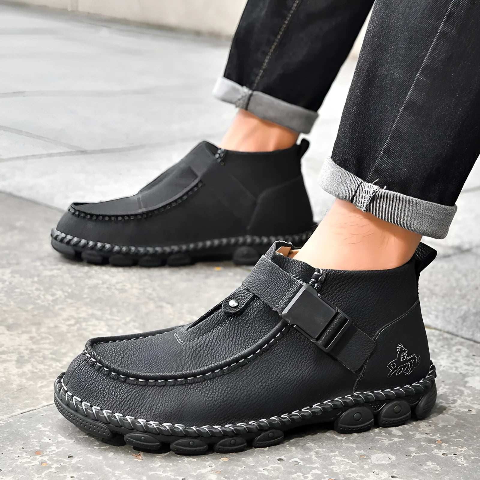 Handmade stitching casual flat bottom slip on lazy shoes in black, brown, or green