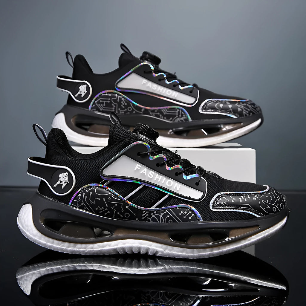 Men's low-top mesh sports shoes in solid colours with elastic band closure and a textured popcorn TPU sole.