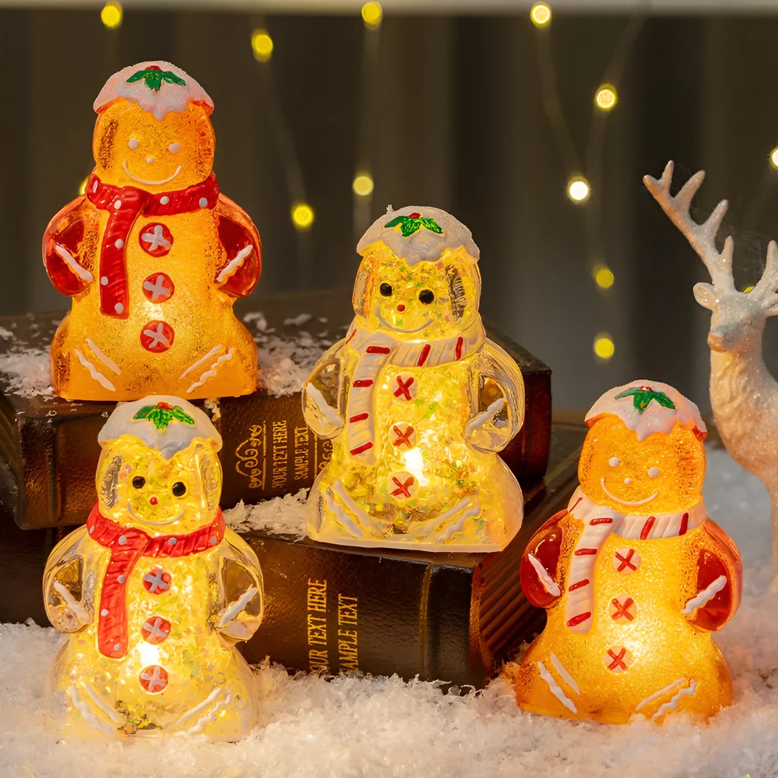 Glowing gingerbread man Christmas ornament with LED lights and red scarf