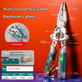Electricians' wire stripper and pointed pliers tool showing hardened steel construction