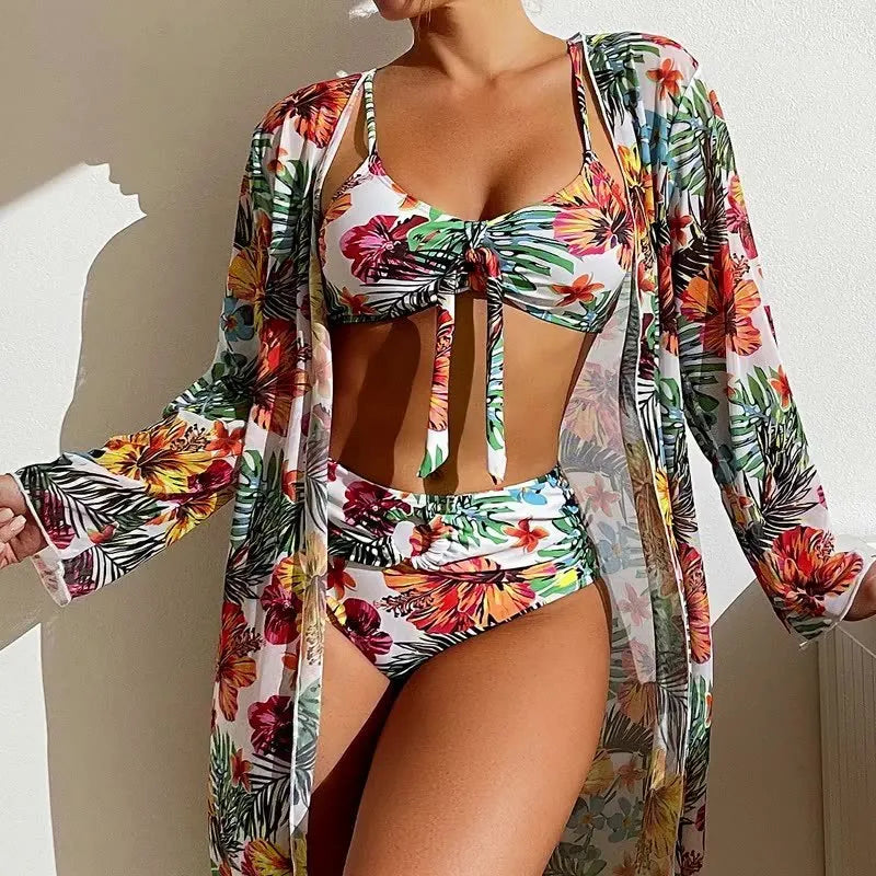 Women's long blouse split bikini plus size suit in loose polyester fabric, eight colours available, sizes S to 3XL