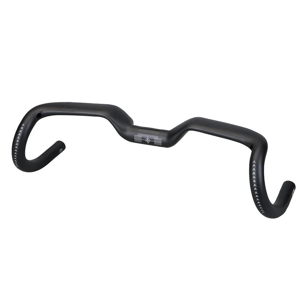 Black carbon fibre bent handlebar with large angle outer swing, 31.8mm clamp, 125mm drop, 80mm extension