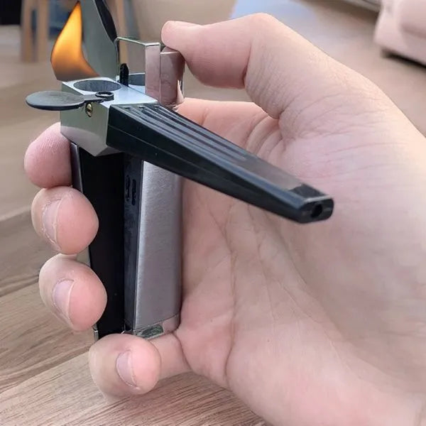 Pipe lighter 2-in-1 foldable metal butane lighter with square cover, zinc alloy and ABS construction
