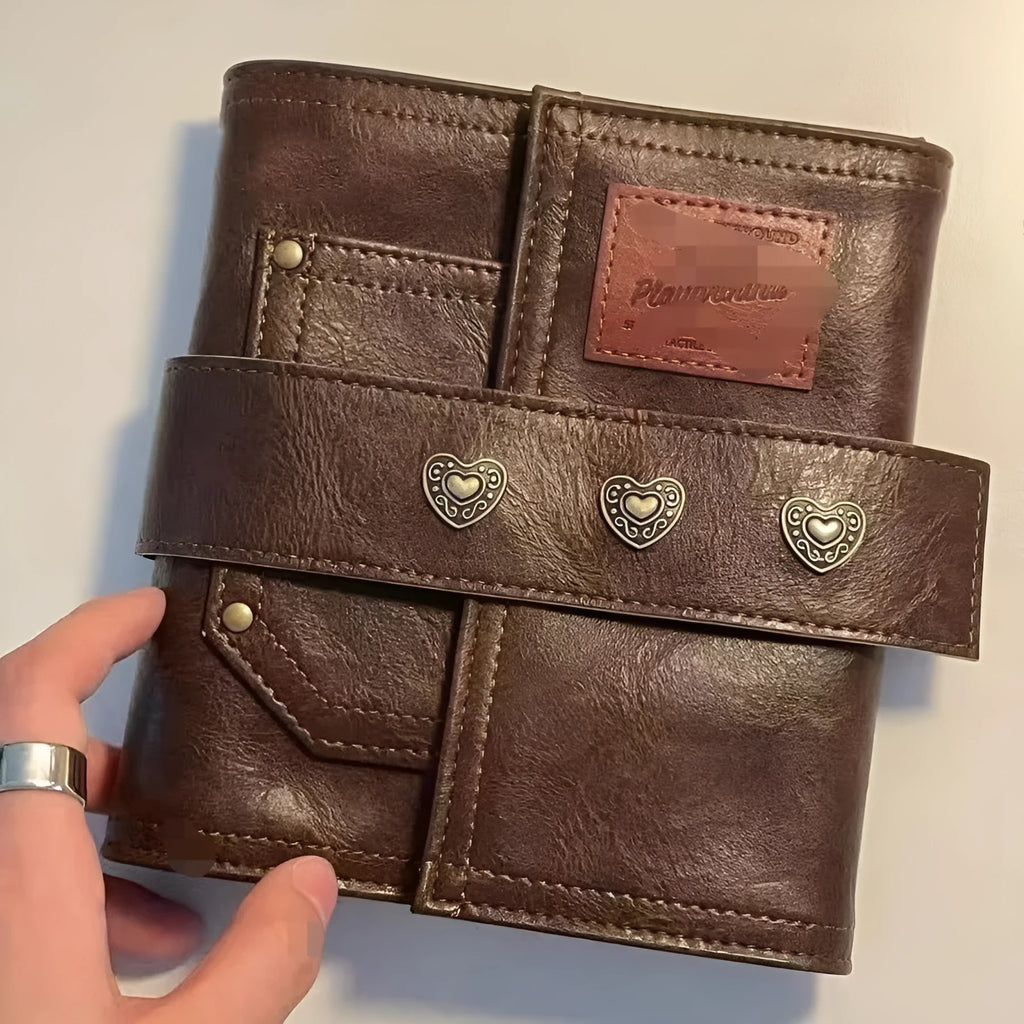 Brown retro leather buckle notebook with loose-leaf binding and PU cover