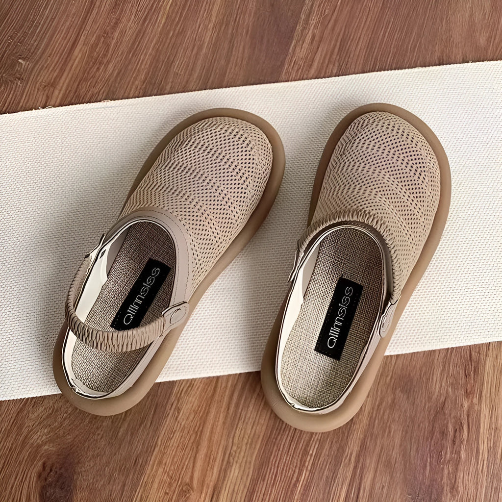 Breathable mesh slip-on shoes in milky white with round head and soft bottom