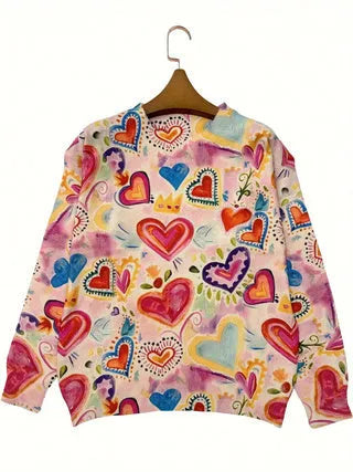 Loose fit digital printed top with lapel collar in abstract pattern design