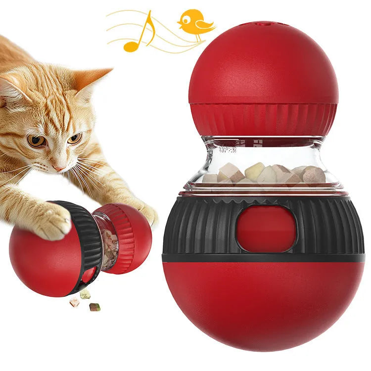 Plastic rotating cat toy with food dropping ball and sound super ball