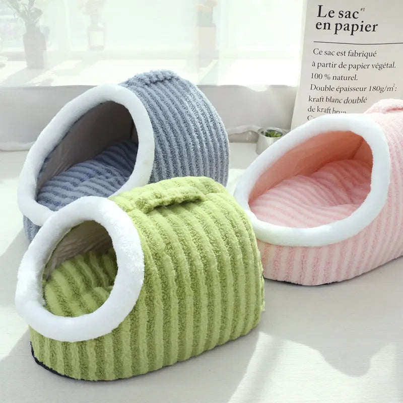 Thickened three-dimensional cat nest macaron double-piece warm pet bed in pink cloth