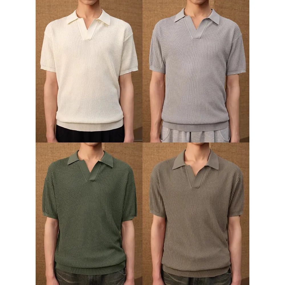 Men's striped polo shirt with business collar in ice silk fabric