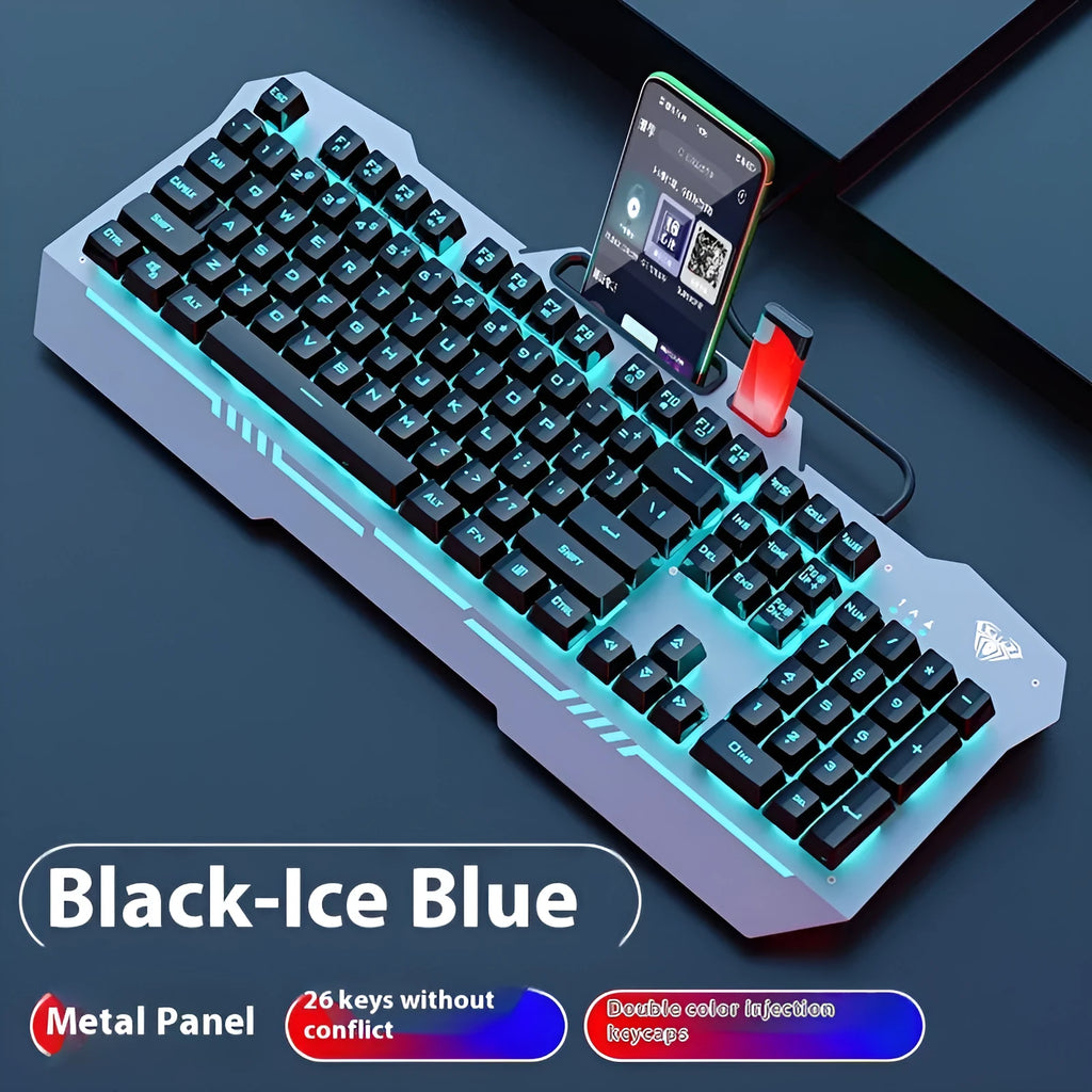 F3010 mechanical keyboard gaming bundle with metal construction and matching mouse and headset