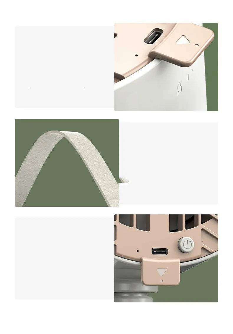 Milky white portable desktop exhaust fan with tripod stand and USB cable