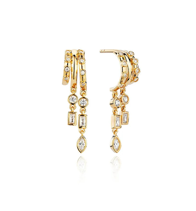 925 silver geometric diamond overlay rivet earrings in 18K gold finish