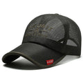 Summer men's mesh breathable baseball cap in khaki with cotton dome crown and adjustable back