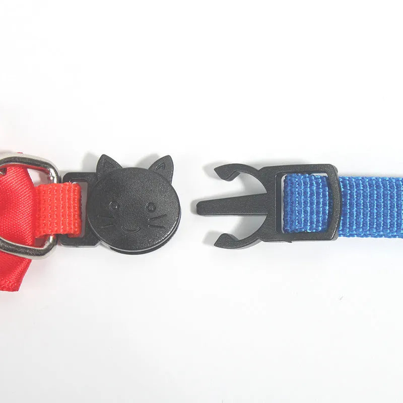 Striped adjustable nylon cat collar with bell in multiple colour options