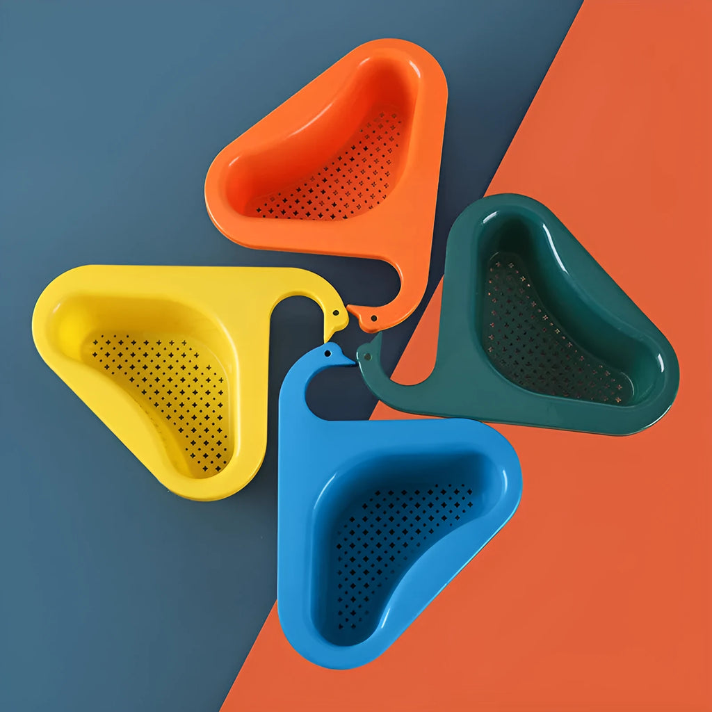 Blue plastic kitchen sink hanging swan drain basket for fruit and vegetable waste, dry-and-wet separation design