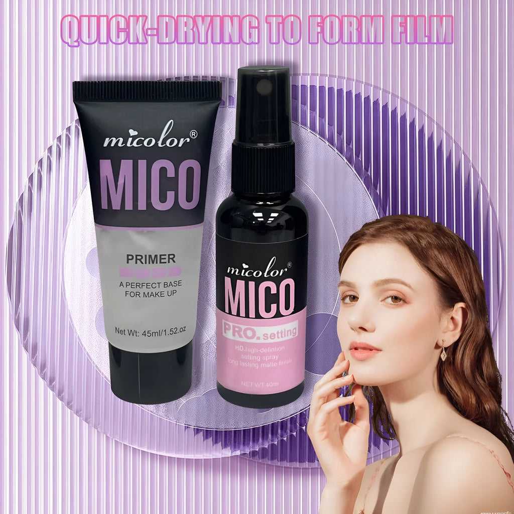 Makeup primer and finishing spray two-in-one cosmetics set with 45ml and 40ml bottles