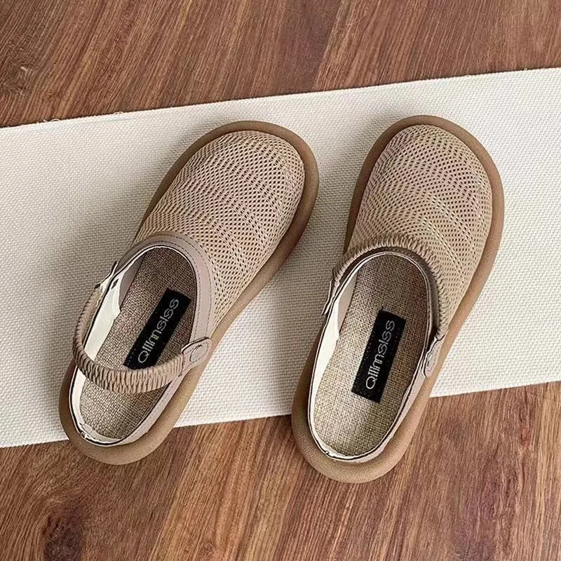 Breathable mesh slip-on shoes in milky white with round head and soft bottom