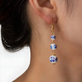 Blue and white porcelain ceramic bead long retro drop earrings on alloy hook