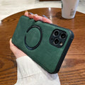 Business magnetic charging phone case imitation leather black fits Apple iPhone models