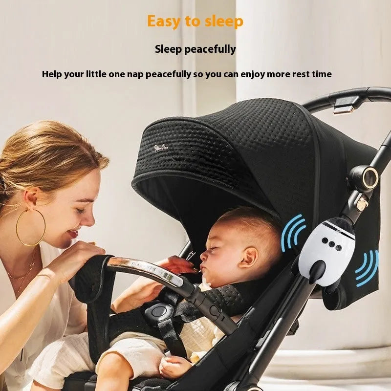White baby sleep comforter device with Bluetooth and shaking features for infants 0-3 years