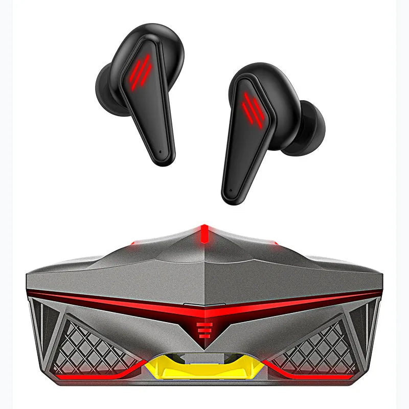 K98 Black wireless Bluetooth gaming earphones with charging case.