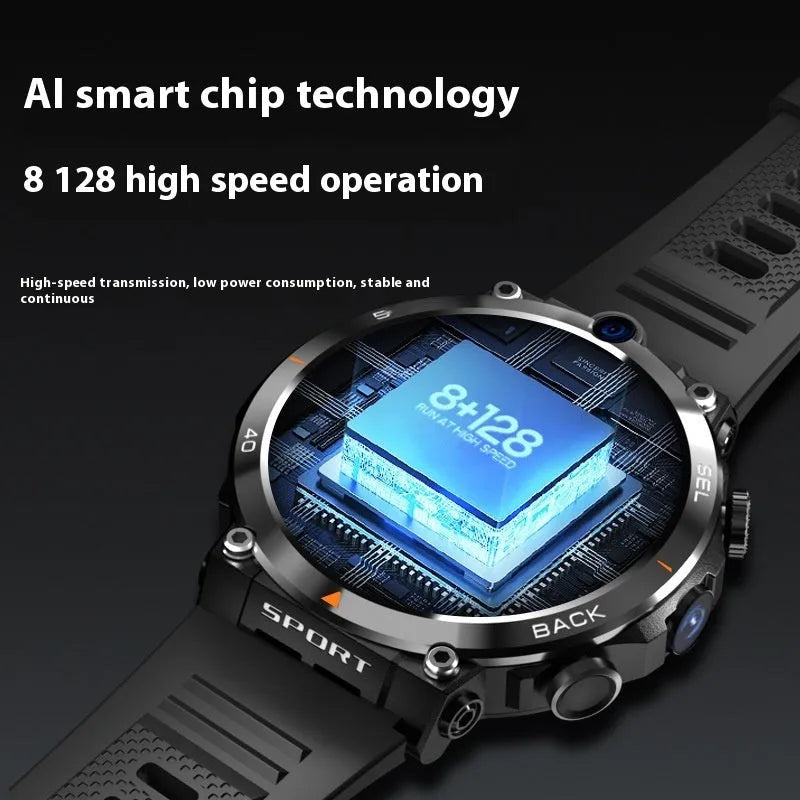 Multi functional sports smartwatch with dual cameras and GPS positioning on display