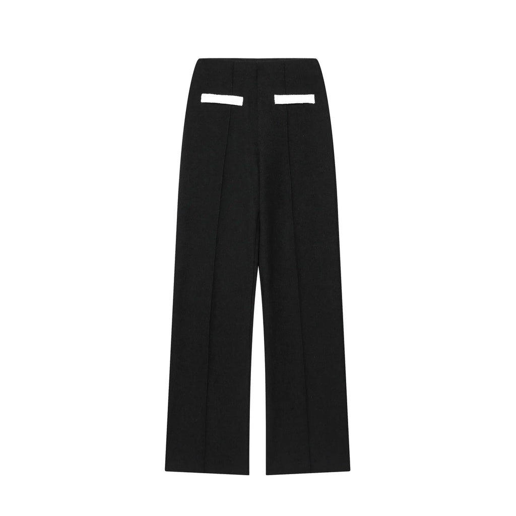 Women's two-piece set with beaded round neck top and high-waisted stretch trousers in street fashion style