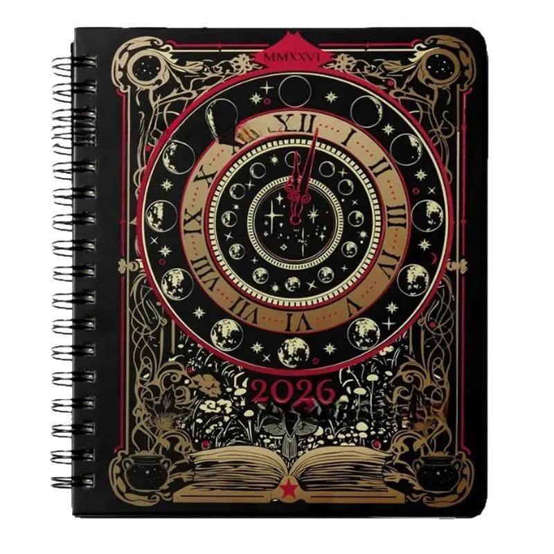 Wait For The Night 2026 weeks plan notepad with 100 pages, A5 size, 80g paper, Black Clock cover design