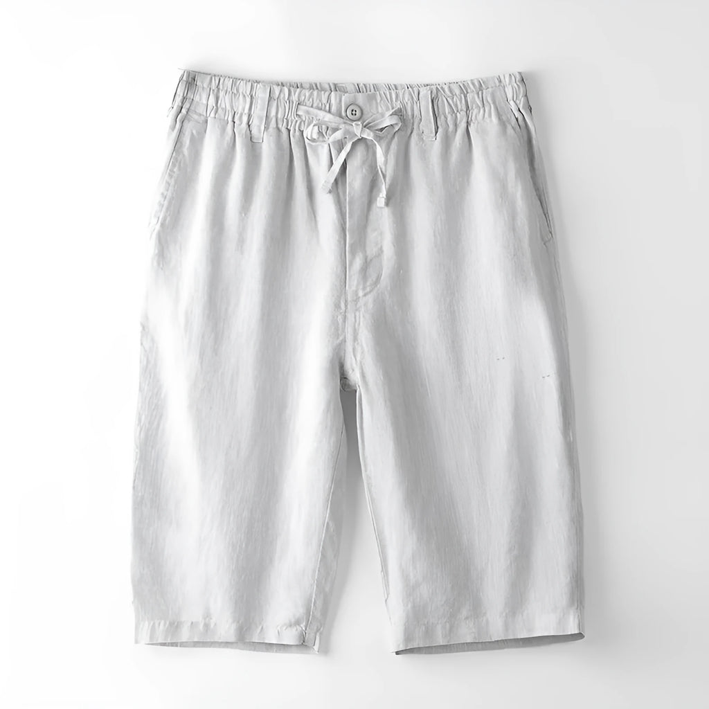 Men's casual thin loose linen beach capris in multiple colours including black, white, gray, and blue