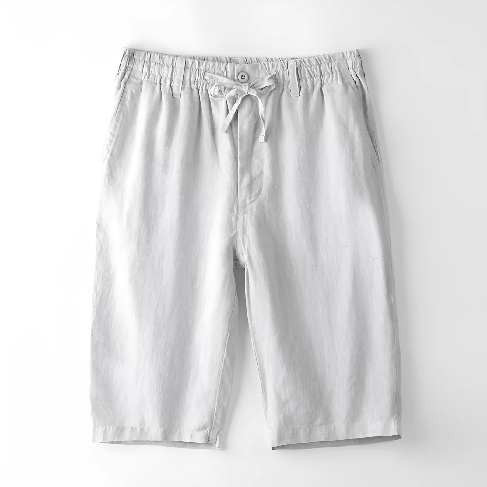 Men's casual thin loose linen beach capris in multiple colours including black, white, gray, and blue