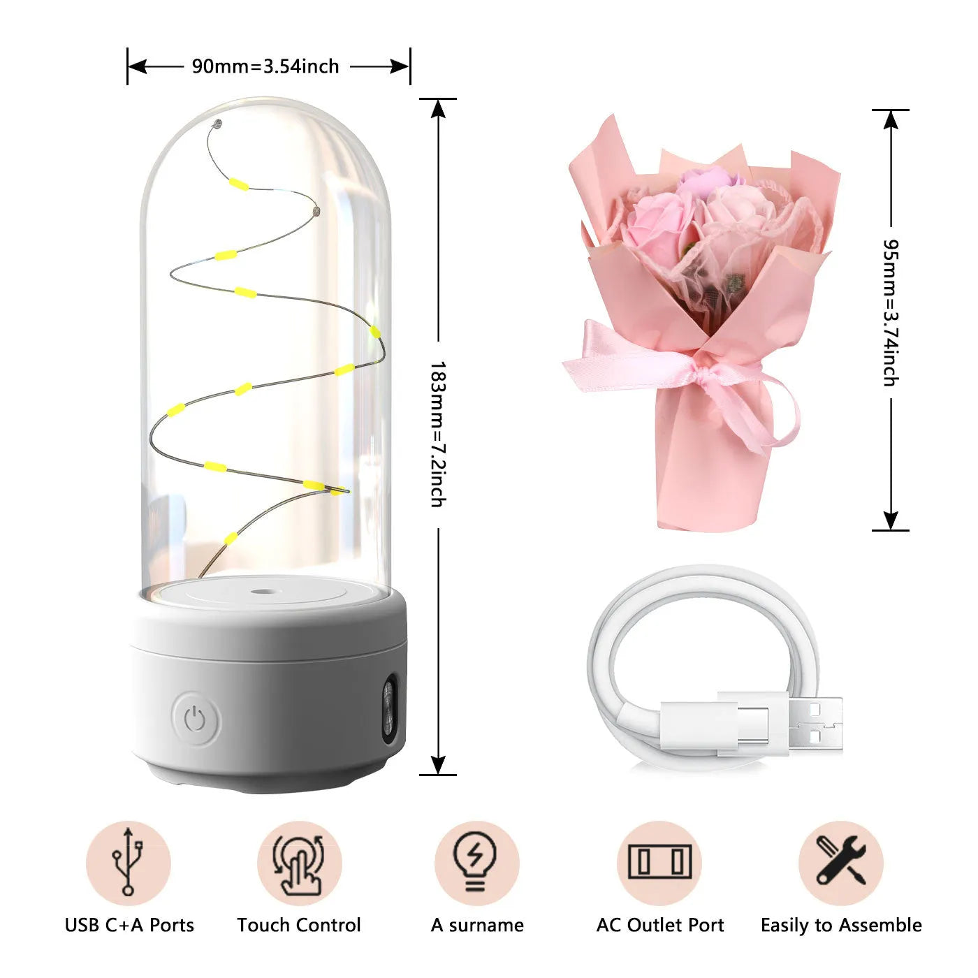 Creative 2 in 1 bouquet LED light and Bluetooth speaker in glass cover with rose lights