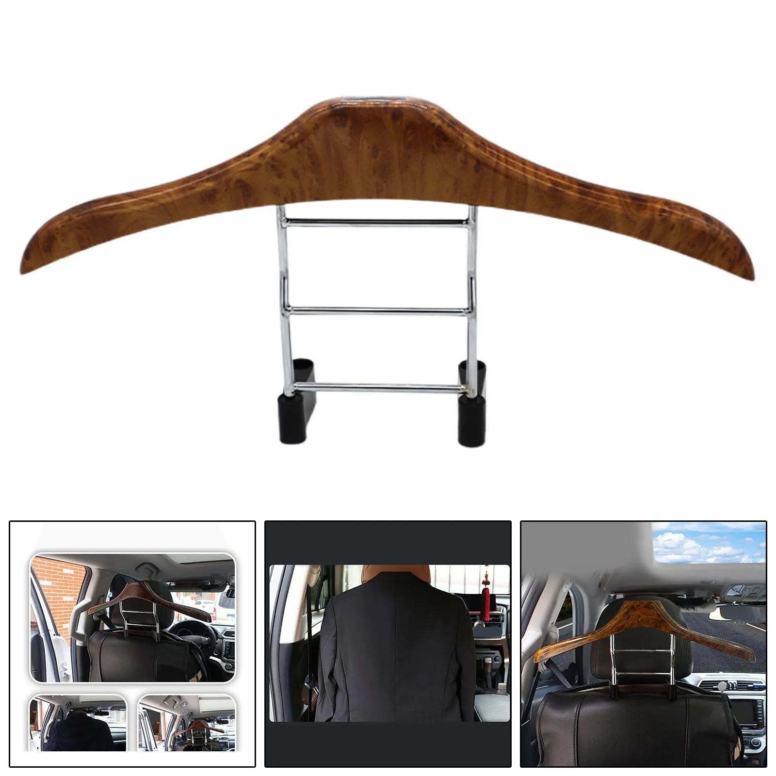 Wood yellow stainless steel car hanger measuring 46.5 x 23cm with detachable hooks
