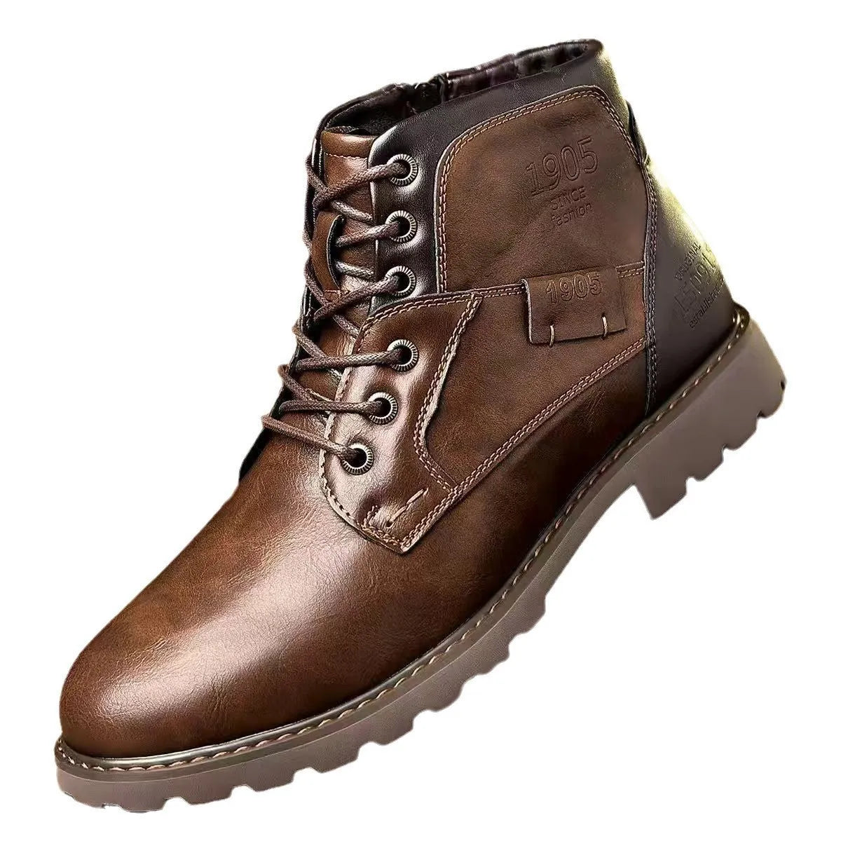Men's Martin ankle boots in black with side zip, round toe, artificial PU upper, and rubber sole